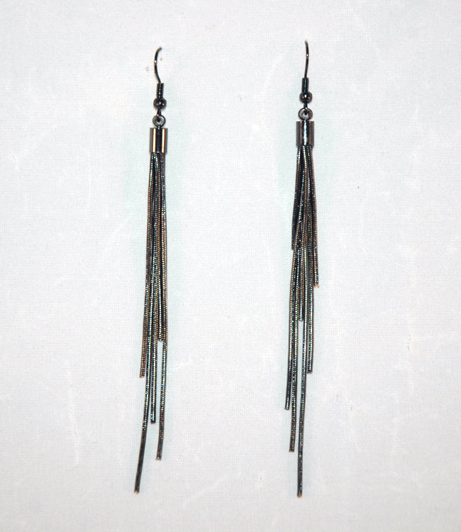 Gun Metal Coil Tassel Earring