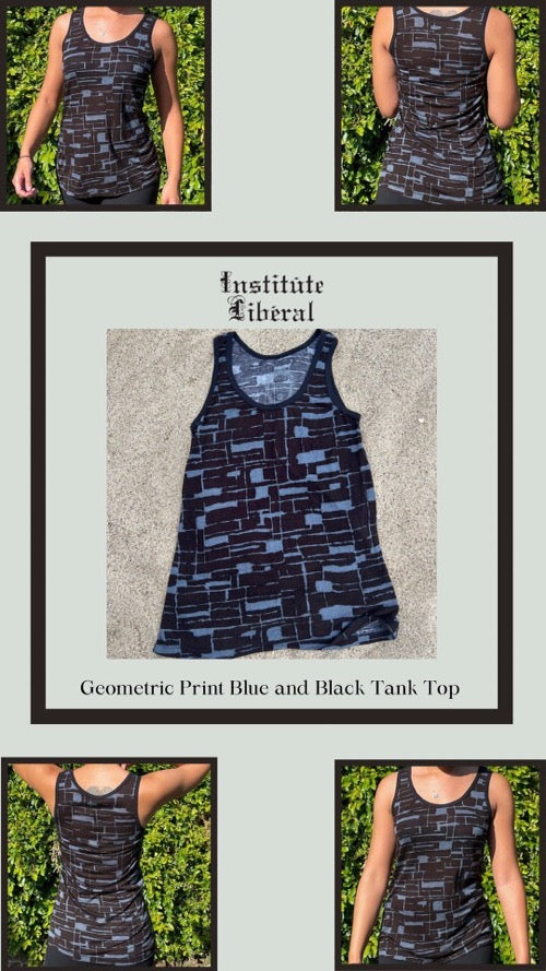 Geometric print blue and black tank top