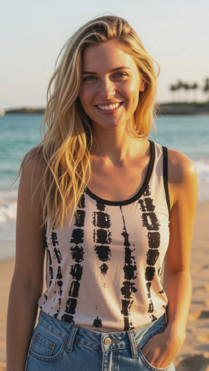 Black & Beige tie dye tank top