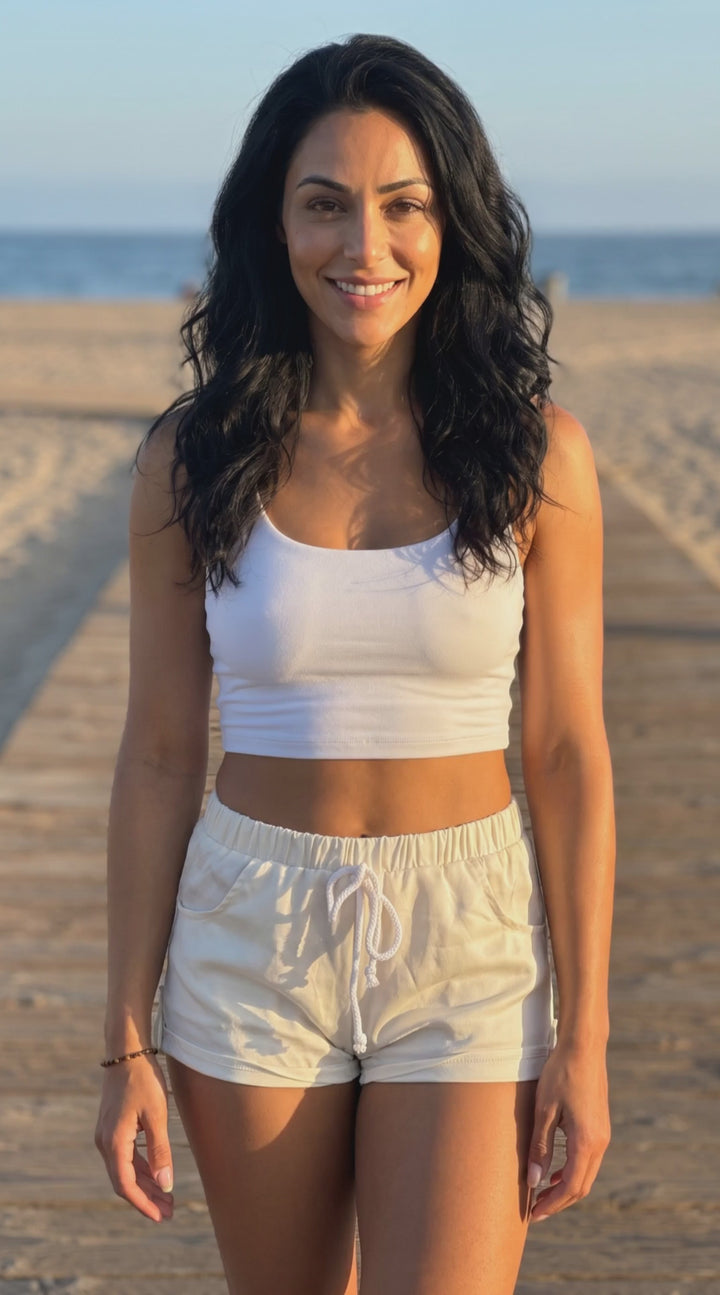 Elastic waist woven short with side epaulete details