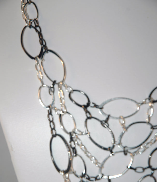 Silver & Gunmetal melange Link necklace