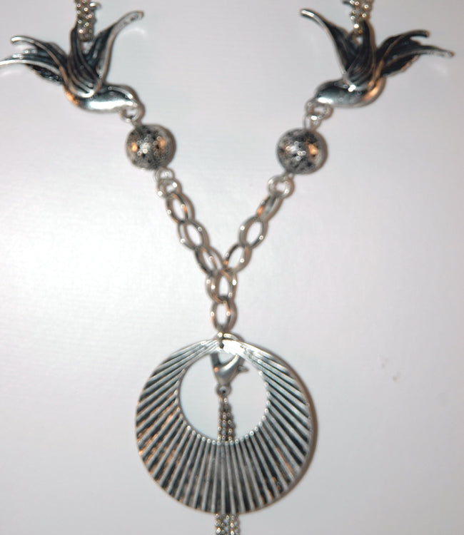 Swallow motif silver necklace