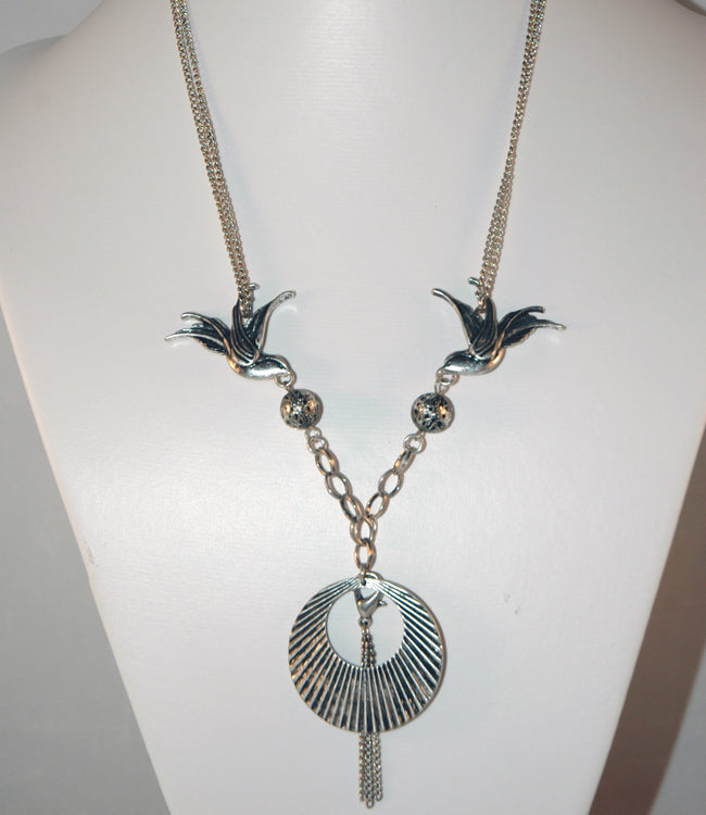 Swallow motif silver necklace