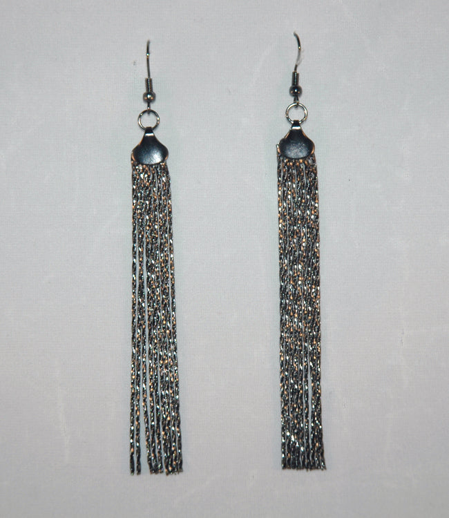 Gunmetal fringe tassel earring