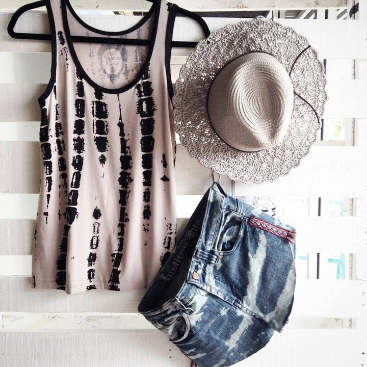 Black & Beige tie dye tank top