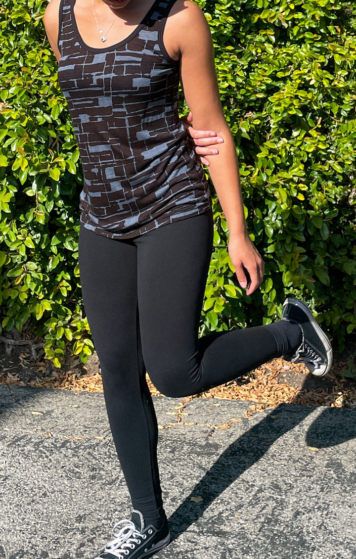 Geometric print blue and black tank top