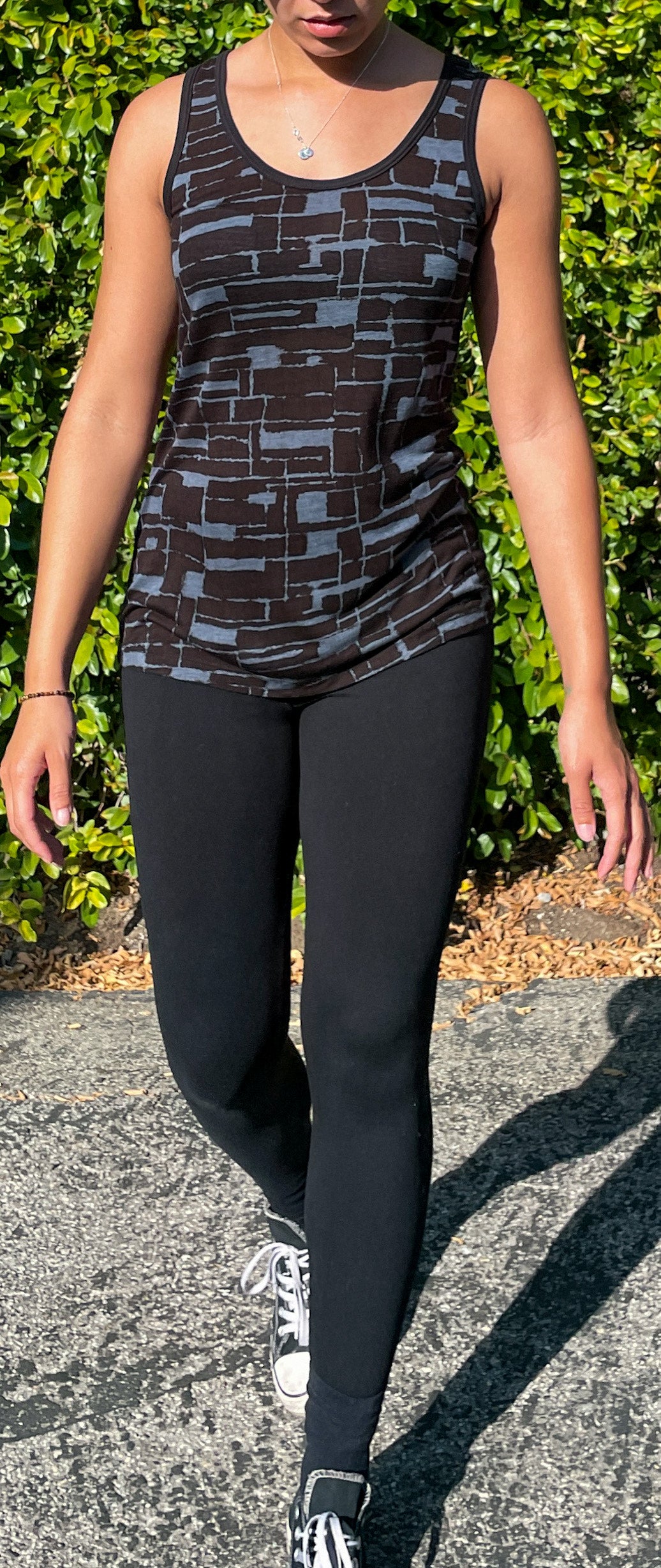 Geometric print blue and black tank top