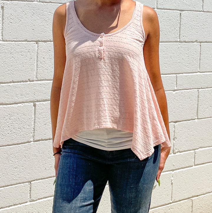 Pink Pointele knit layered Tank Top