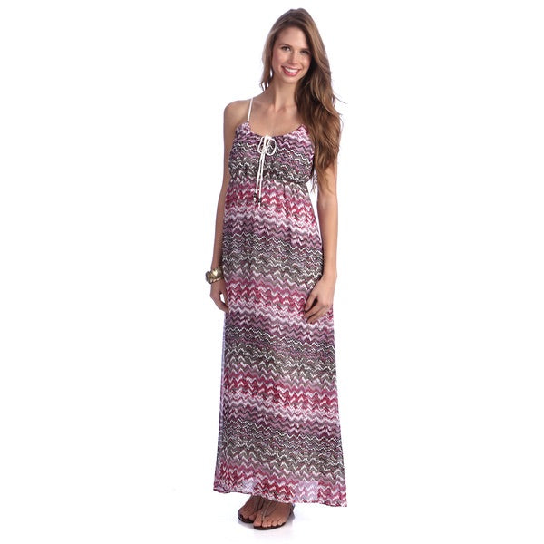 Spaghetti Strap Chiffon Maxi Dress - Purple Multi hue Tribal print